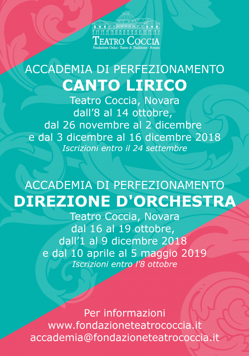 Accademia Teatro Coccia: perfezionamento canto lirico e direzione d’orchestra